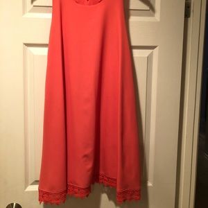 Coral lace trim trapeze dress